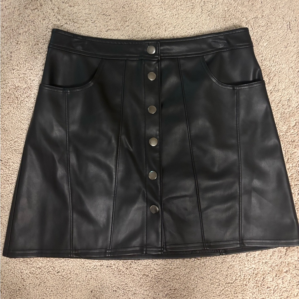 Express Black Leather Button Mini Skirt